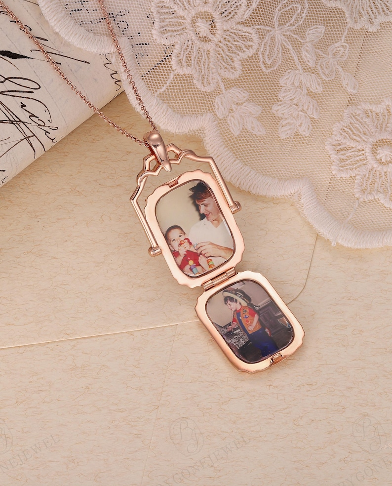 Engraved Photo Locket, Rectangular Keepsake Necklace, Victorian Style ...