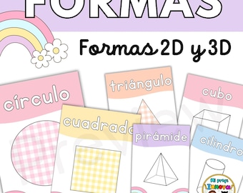 Spanish Shapes Posters | 2D & 3D Shapes in Spanish | Carteles de Figuras Geométricas | Soft Pastel Classroom Decor