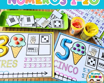 Numbers 1 to 20 Activities in Spanish – Playdough Mats for Preschool, Kindergarten & Homeschool | Números del 1 al 20 Actividades Preescolar