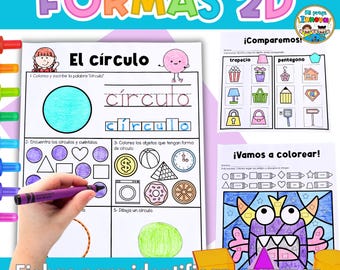 2D Shapes Worksheets & Activities in Spanish - Preschool Kindergarten and Homeschool – Figuras Geométricas | Formas Planas para Preescolar