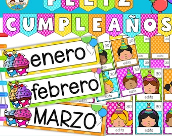Editable Spanish Birthday Mural - Classroom Decor Brigth - Back to School - Pared de Feliz Cumpleaños - Decoración de Aula