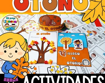 Actividades de Otoño - Lectoescritura , Matemáticas & Manualidades, Fall Activity Sheet in Spanish (Craft , Math , Literacy , fine motor)