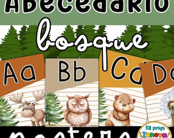Spanish Alphabet Posters | Woodland Classroom Decor | Abecedario en español for Preschool & Kindergarten