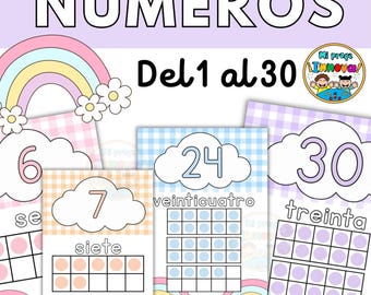 Spanish Number Posters 1–30, Pastel Classroom Decor, Spanish Classroom Posters, Preschool Kindergarten - Carteles de los Números del 1 al 30
