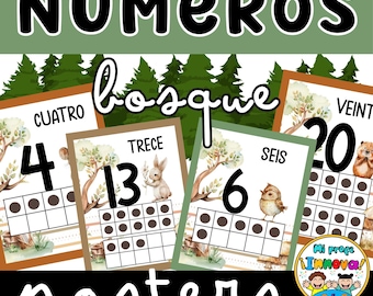Spanish Number Posters 1–20 | Woodland Classroom Decor | Printable Number Wall Art - Carteles de Números en Español