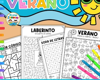 Spanish Summer Activities Printable – Worksheets, I Spy, Word Search – Early Finishers Kindergarten – Actividades de Verano