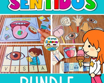 Spanish 5 Senses - Body Parts Activities - Worksheets, Cards, Printable - Preschool , Kindergarten & Homeschooling - Cinco Sentidos