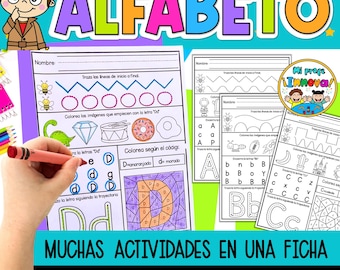 Spanish Alphabet Printable - Tracing Worksheets  - Beginning Sound - Spanish for kids - Coloring Letter Pre-K, Kindergarten Homeschool - ABC