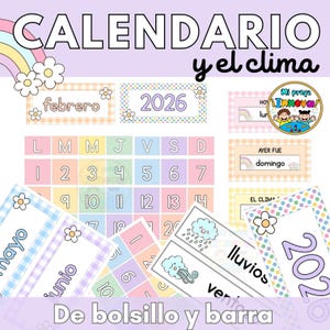 Spanish Calendar and Weather Chart | Calendario en Español | Pocket & Flip Calendar | Soft Pastel Classroom Decor