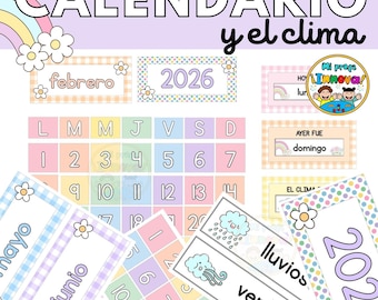 Spanish Calendar and Weather Chart | Calendario en Español | Pocket & Flip Calendar | Soft Pastel Classroom Decor