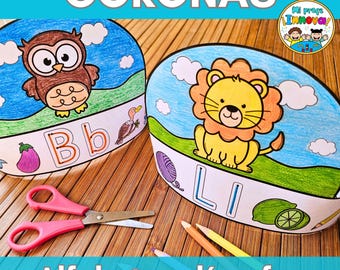 Coronas Imprimibles del Abecedario en Español - Spanish Alphabet Crowns Printables for Preschool Kindergarten & Homeschool - Lectoescritura