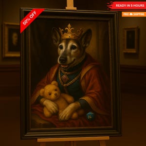 Custom Queen Pet Portrait Canvas, Personalized Royal Dog Painting from Photo, Pet Memorial, Pet Portrait, Custom Pet Portrait, Pet Costume