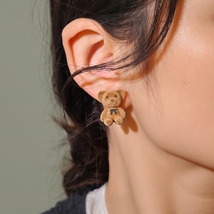 Süße Teddybär und Hase Ohrringe, Kaninchen Plüsch Ohrringe, Ohrstecker, lustige Bären Ohrringe, Teddybär Schmuck, Statement Ohrringe