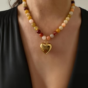 Perlen Kette Herz Anhänger Halskette, Statement Herz Halskette, Chunky Perlen Halskette, Bunte Liebe Halskette, Geschenk für Sie, Freundin Geschenk
