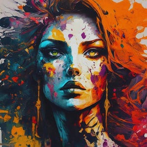 Vivid and Dynamic Study of a Woman&#39;s Face - Abstract Digital Art
