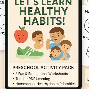 Healthy Habits Mini Bundle Preschool Printable Worksheets for Nutrition Hygiene and Daily Routine Homeschool Classroom Resource