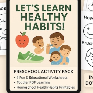 Healthy Habits Worksheets for Preschool | Free Draw, Food Sorting, Tracing Words | Toddler Hygiene and Nutrition Activities | Printable Pack