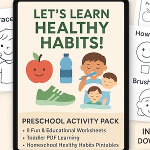Healthy Habits Worksheets for Preschool | Daily Routine, Hygiene, Nutrition, SEL | Printable PDF | No-Prep Learning Bundle (9 Pages)