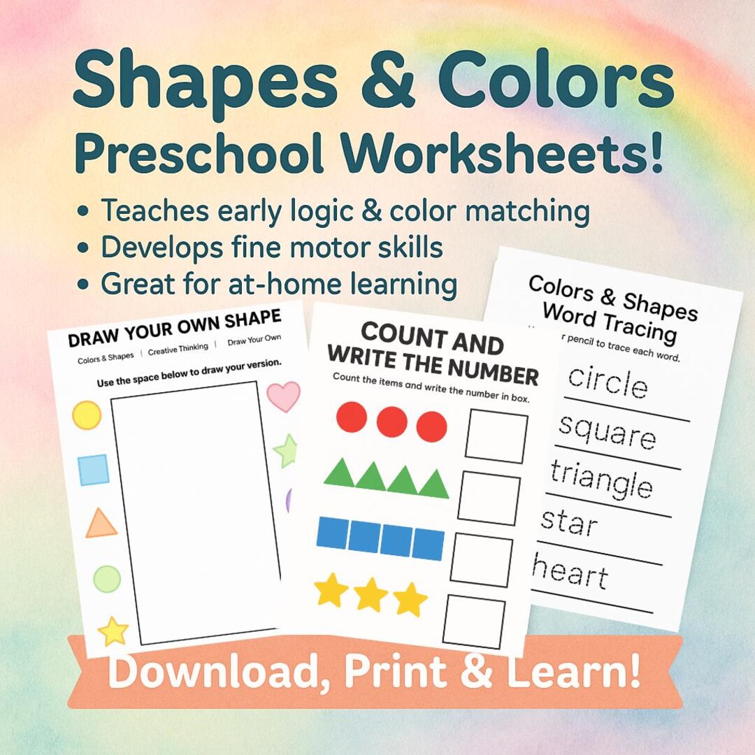 Colors and Shapes Worksheets for Preschool | Shape Activities, Color ...