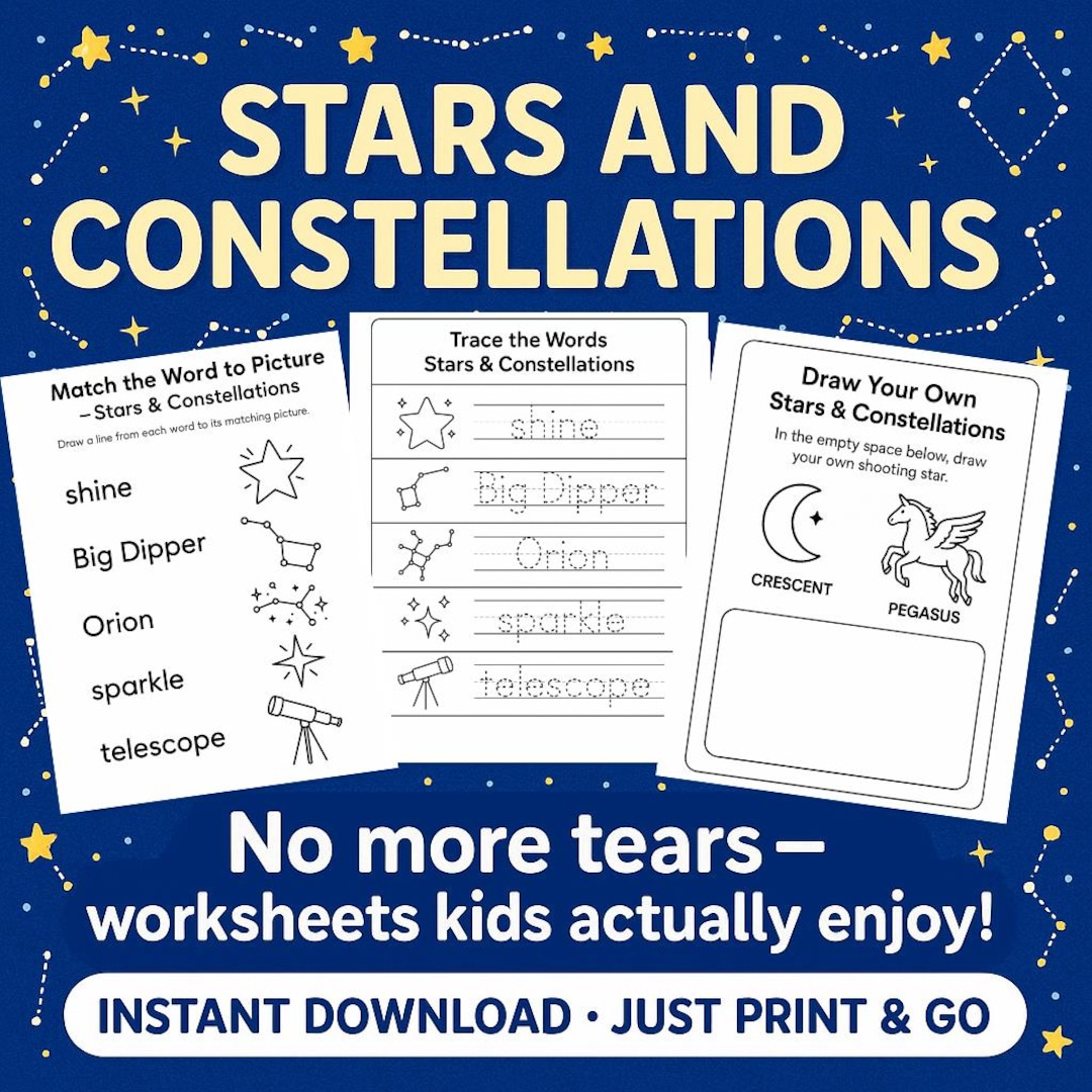 Preschool Worksheets for Early Learning – Stars & Constellations ...