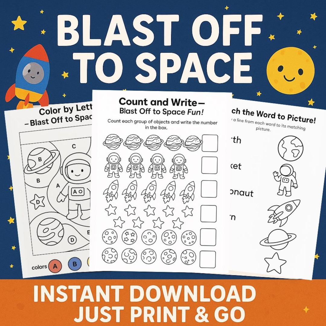 Blast off to Space Preschool Worksheets | 9 Printable Activities for ...