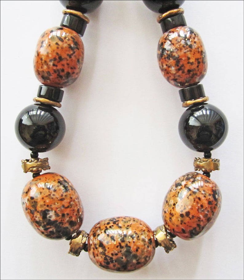 Black Onyx and Kazuri Speckled Kalahari Necklace image 4