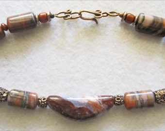 Exceptional Imperial Jasper and Bronze Necklace