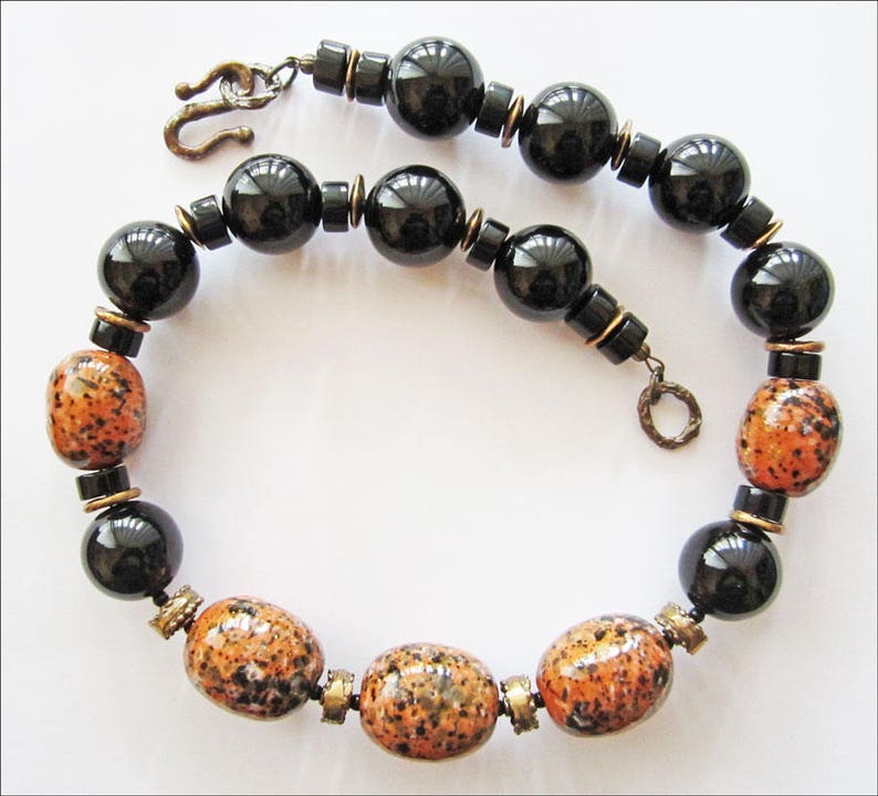 Black Onyx and Kazuri Speckled Kalahari Necklace image 5