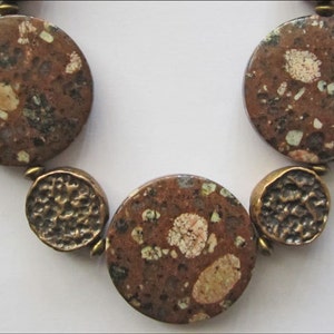 Striking Brown and Peach Madagascar Mica and Bronze Necklace image 1
