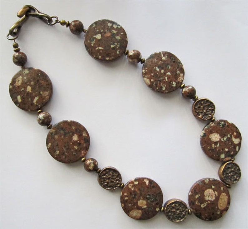 Striking Brown and Peach Madagascar Mica and Bronze Necklace image 4