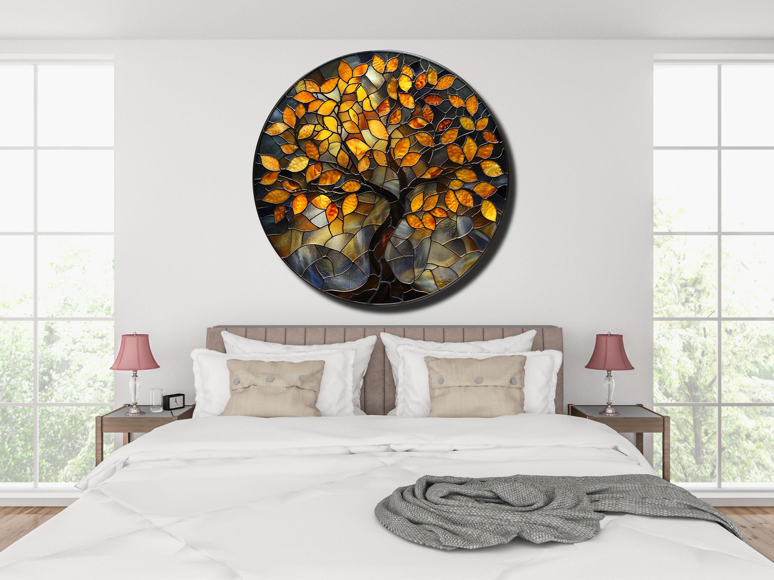 Peacock Round Stained Acrylic Window Hanging Panels Plants Flower Indoor
