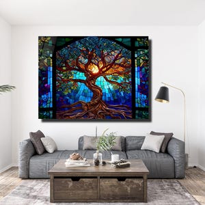 Tree Of Life Stained Glass Suncatcher - Handmade Window Hanging, 6.4"x6.4", Colorful Light Catcher, Home Decor Gift With Chain