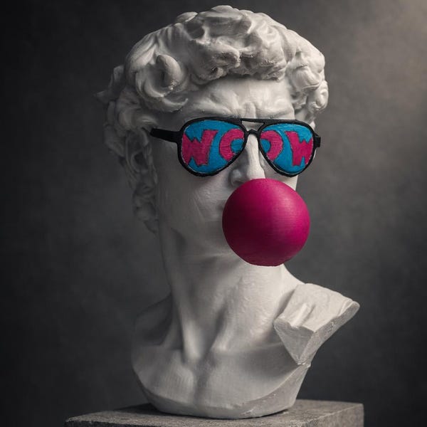 David Bust Woow Pop Art Michellangelo's David Sculpture Hand Painted 8 and 10 inches