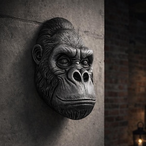 Gorillahuvud väggdekor: Svart & silver, handmålad modern konst Gamer, heminredning, kontorsinredning