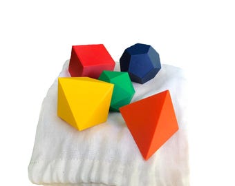 Platonic Solids - Cube, Tetrahedron, Octahedron, Dodecahedron, Icosahedron, Pouch Gift, 3D Printed Solids
