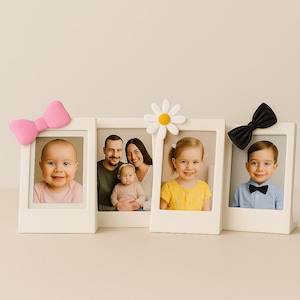 Instax Photo Frame: Pink Ribbon & Daisy Decor - Minimalist Desk Display