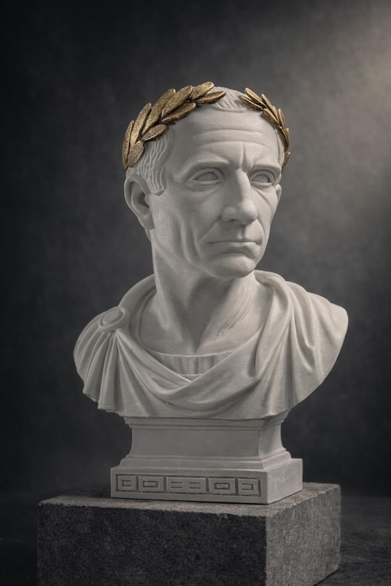 Julius Caesar Bust: White & Gold Roman Statue - Classic Home Decor