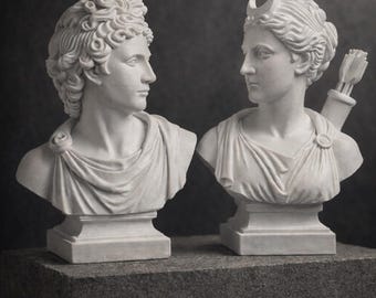Apollo en Artemis Diana 2-delige set decoratieve buste Griekse mythologie sculptuur godin standbeelden