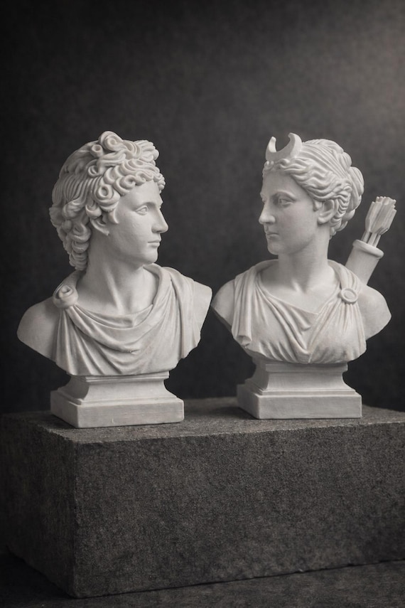 Apollo and Artemis Diana 2-Piece Set Decorative Bust Greek Mythology Sculpture Goddess Statues
