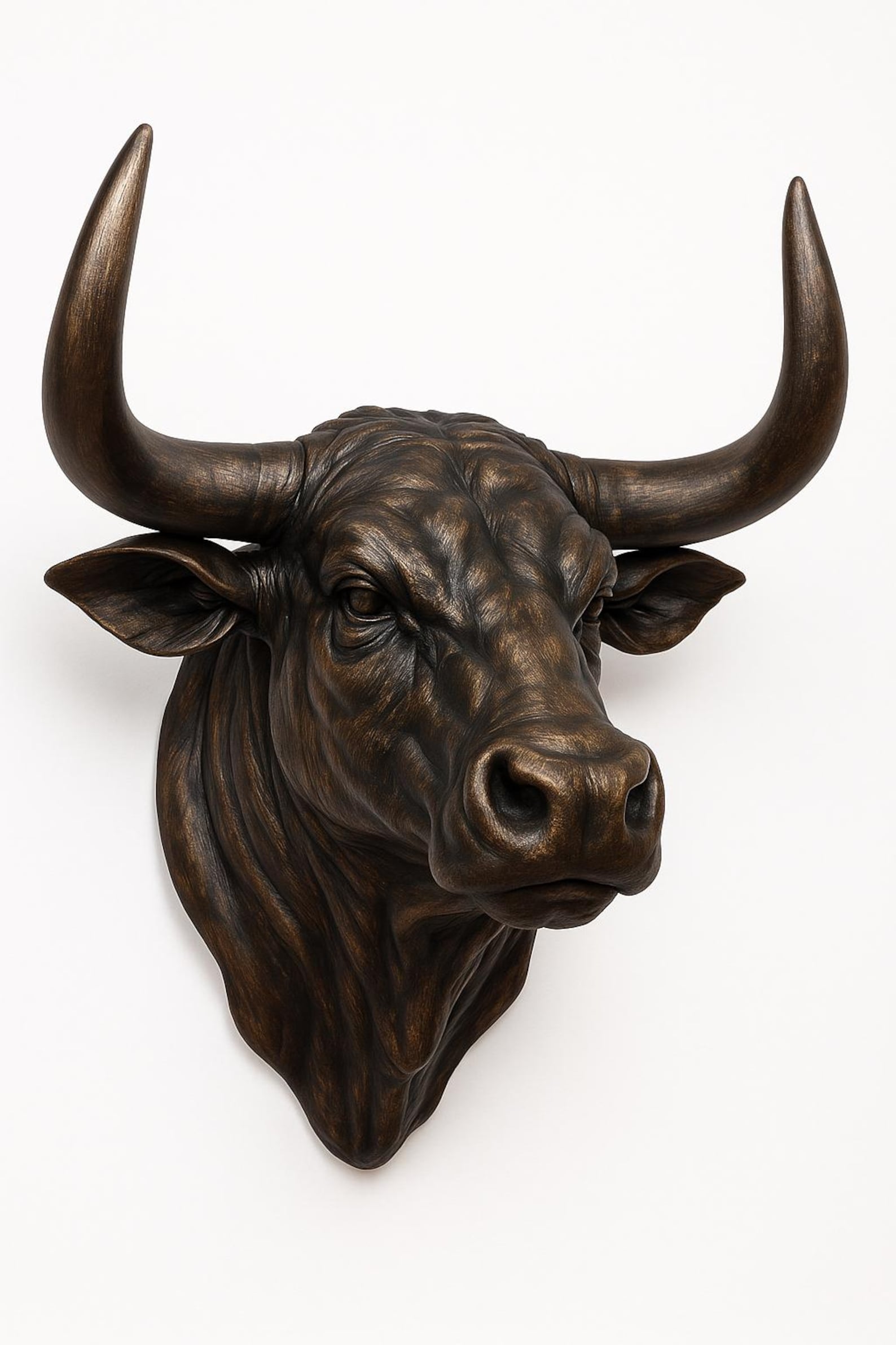 Black Bull Head Wall Decor: Rustic Bronze Finish, Modern Sculpture - Etsy