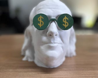 Benjamin Franklin Decorative Bust Dollar Sign and Glasses Head Sculpture Hand Painted