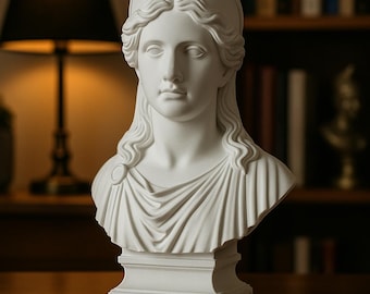 Hera Bust – Ancient Greek Goddess Statue, Decorative White Sculpture for Desk, Bookshelf & Home Decor