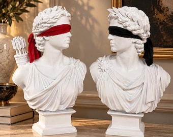 Blindfolded Apollo & Artemis Bust Set, Greek Mythology Statues, Modern Sculpture, Home Decor