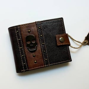 Cartera de cuero con calavera para hombre Cartera porta tarjetas Cartera de cuero para tarjetas Monedero de cuero gótico Monedero lindo Regalos para el día del padre para él