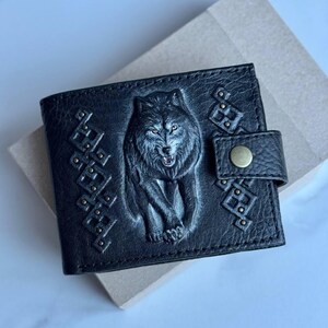 Cartera de cuero para hombre Wolf Cartera minimalista de cuero fina para tarjetas Cartera para tarjetas de visita Cartera pequeña Cartera pequeña Carteras para hombre Regalo para jefe