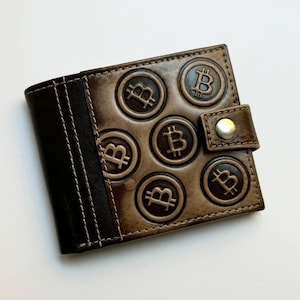 Cartera de cuero Bitcoin para hombre, tarjetero, minimalista, fina, de cuero, minibilletera, regalo para jefe.