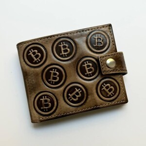 Cartera de cuero Bitcoin para hombre, minimalista, fina, de cuero, para tarjetas de visita, pequeña, mini, regalo para jefe.