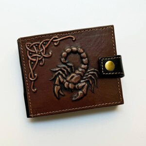 Cartera de cuero para hombre Scorpion Cartera para tarjetas de visita Cartera minimalista fina Cartera fina de cuero para tarjetas Minicarteras Carteras para hombre Regalo para jefe