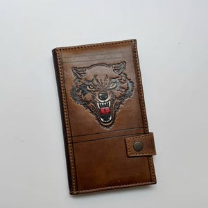 Cartera de cuero grabada para hombre con diseño de lobo Tarjetero Tarjetero Cartera minimalista fina Cartera fina de cuero para tarjetas Regalos para jefes