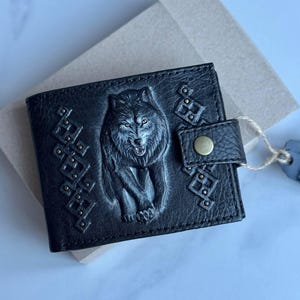 Cartera de cuero para hombre Wolf Cartera minimalista de cuero fina para tarjetas Cartera para tarjetas de visita Cartera pequeña Cartera pequeña Carteras para hombre Regalo para jefe